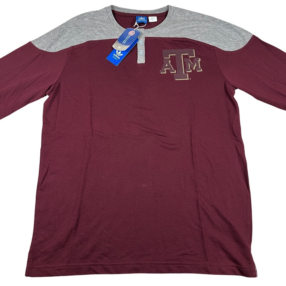 Adidas Originals Texas A&M Aggies Henley Shirt Mens Large Maroon Long Sleeve NEW